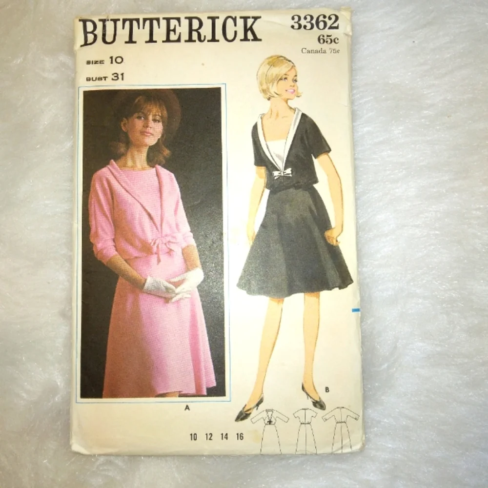 BUTTERICK 3362 sz 10 Vintage Misses One Piece Dress 1960s